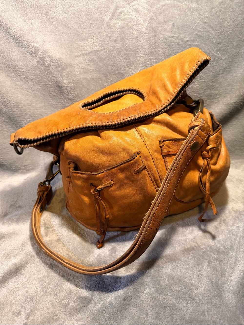 Lucky Brand Caramel Leather Fold Over Shoulder Bag